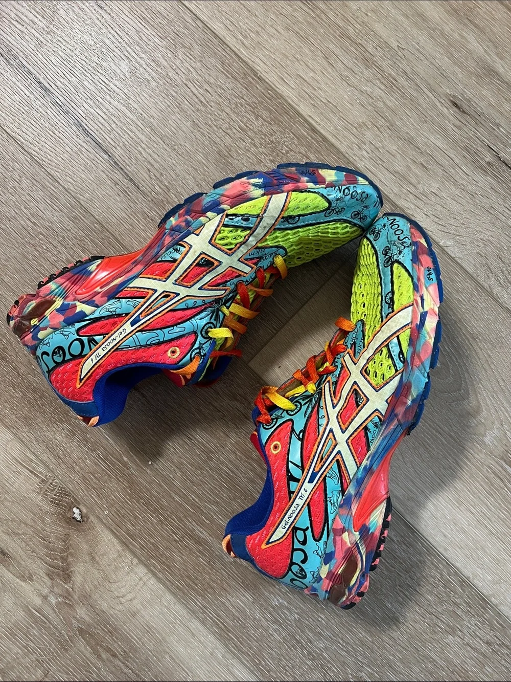 Asics - Gel Noosa Tri 6 Neon Yellow, Blue, Pink Athletic Sneakers, Men’s Size 9